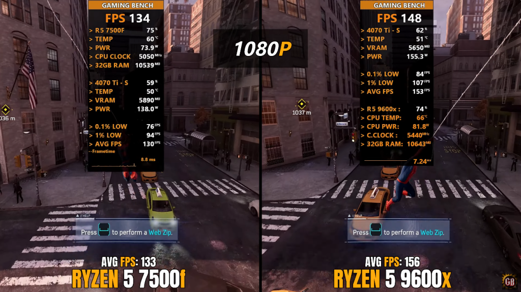7500F vs 9600X-스파이더맨